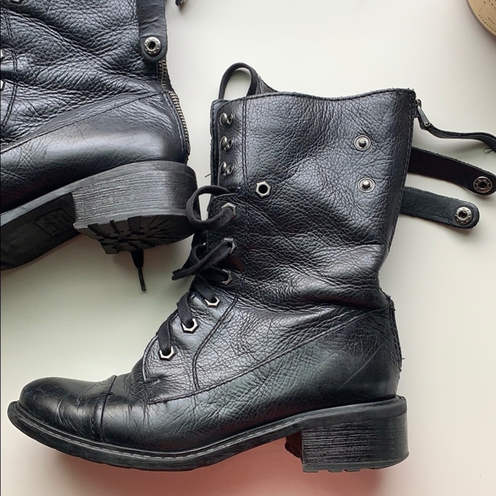 Sam Edelman black combat leather lace up boot